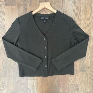 Vintage Linda Allard Ellen Tracy Wool Snap Front V-neck Cardigan Brown Size 8/M